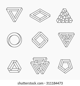 Set of impossible shapes, vector, line design