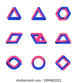 Set of impossible shapes. Web design elements. Optical Illusion. Line design. Vector illustration EPS 10