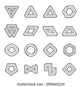 Set of impossible shapes. Web design elements. Optical Illusion. Line design. Vector illustration EPS 10