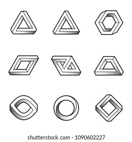 Set of impossible shapes. Web design elements. Optical Illusion. Line design. Vector illustration EPS 10