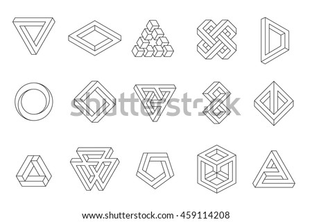 Set of impossible shapes. Web design elements. Line design, un-expanded strokes. Vector illustration EPS 10