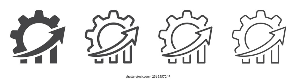 Set of improvement icons. Business chart with arrow in gear icon. Improvement sign. Quality control symbol. Vector illustration.