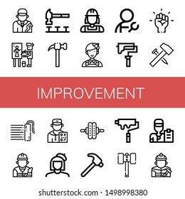 Set of improvement icons such as Plumber, Painter, Hammer, Paint roller, Motivation, Builder, Coach, Roller , improvement