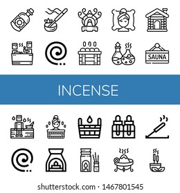 Set of incense icons such as Essential oil, Sauna, Incense, Mosquito coil, Incense burner, Spa, Aromatherapy, Essential oils ,