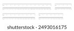 Set of inch and metric rulers. Measuring tool templates. Scale for ruler in centimeters, inches. Inches, centimeters measuring scales. Metrics indicator cm, inch. Measuring scales icons. Eps.