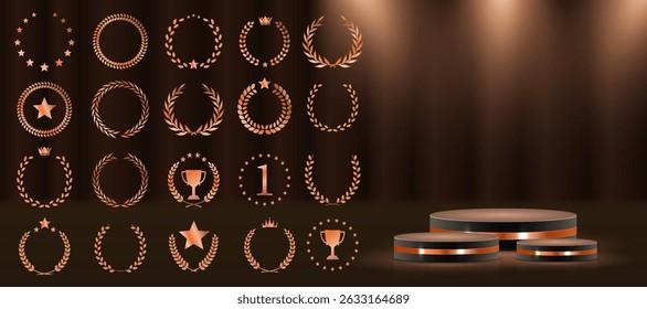 Das Set enthält den besten Preis, die beste Auswahl und das beste Design des Verkäufers. Vektorsymbole, die sich ideal für Filmfestivals und Veranstaltungen eignen. Das Award-Logo eignet sich für Marken-, Marketing- oder Anerkennungslabels. Kronensymbol aus hochwertigem Blattgold