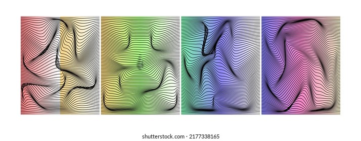 The set includes a design template with a vibrant gradient background with black smooth curved lines. Trendy modern design. Applies to placards, banners, flyers, presentations, covers and reports. Vec