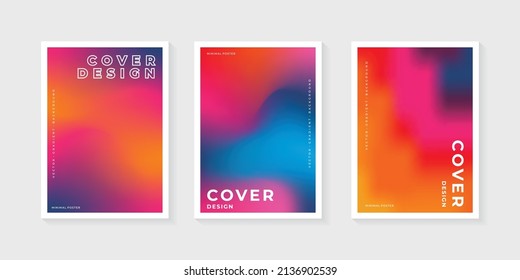 Das Set enthält Designvorlagen mit lebendigen Farbverlauf-Hintergründen. Modernes Design in trendigem Violett und Blau. Gilt für Plakate, Banner, Flyer, Präsentationen, Cover und Berichte. Vektorgrafik