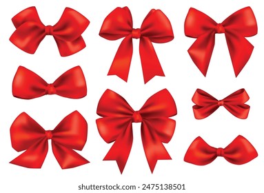 Set includes a red ribbon on a white background. Illustrations and vectors