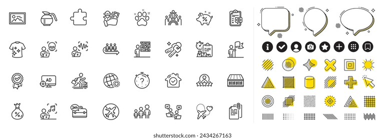 Set of Inclusion, Fraud and 24h service line icons for web app. Design elements, Social media icons. Online voting, Delivery report, Loan percent icons. Vector