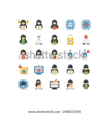 Set of incognito hacker hacking flat Icon, Logo, and illustration Vector