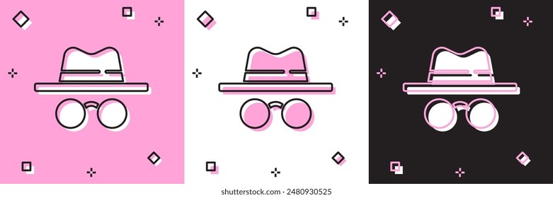 Set Incognito mode icon isolated on pink and white, black background.  Vector