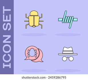 Set Incognito mode, System bug,  and Barbed wire icon. Vector
