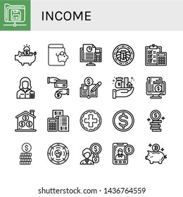 Set of income icons such as Save, Piggy bank, Savings, Accounting, Coin, Accountant, Cash back, Economy, Assets, Budget, Dollar coins , income