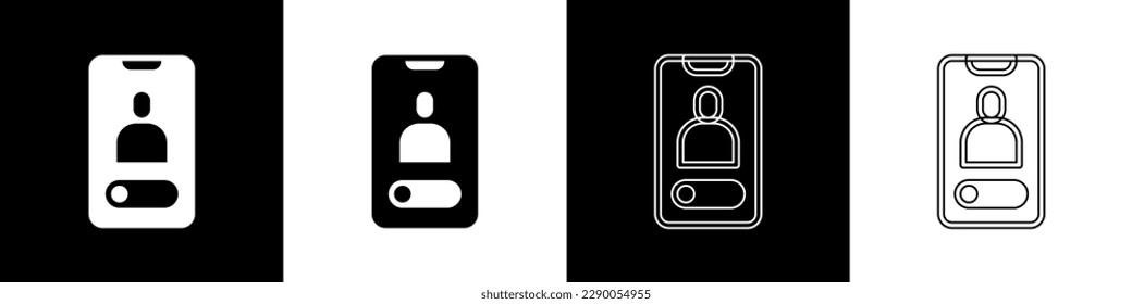 Set Incoming call on mobile phone icon isolated on black and white background. Friends call.  Vector