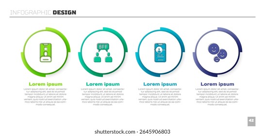 Set Incoming call on mobile, BFF or best friends forever, Dating app online and Happy friendship day. Business infographic template. Vector