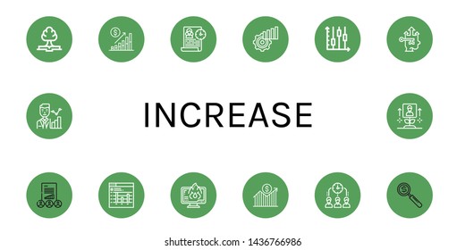 Set of increase icons such as Growth, Bar chart, Time management, Statistics, Candlestick, Bar graph, Data loss, Investment , increase