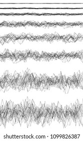Set with increasing noise. Increased noise from small to large. Abstract chaotic lines. Vector illustration.