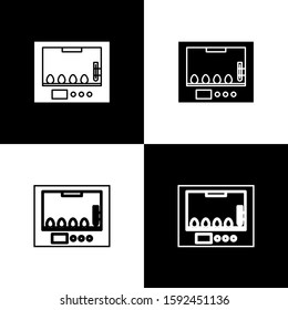 Set Incubator for eggs icon isolated on black and white background.  Vector Illustration
