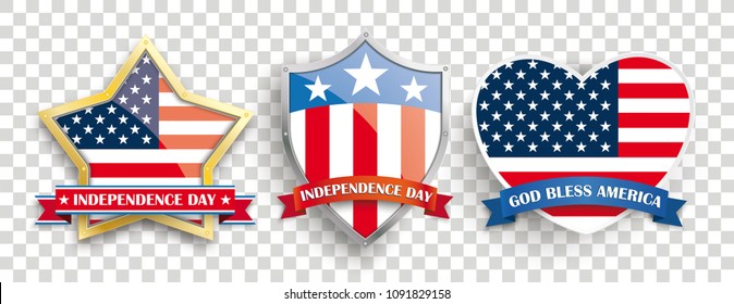 The set of Independece Day stickers on the checked background. Eps 10 vector file.