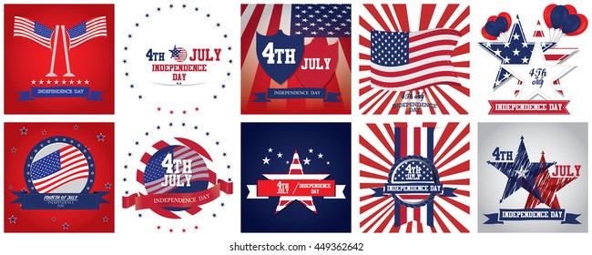 Set of Independence day, 4th of July, american independence, vector illustration