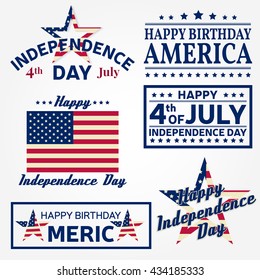 Set of Independence day greeting cards, flyers. Independence day posters. Patriotic banner for website template. Usable for 4th of July greeting card, banner, background, logo. Vector illustration.