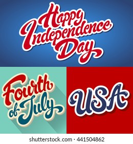 Set of Independence Day hand drawn vector lettering designs illustration perfect for advertising, poster, announcement, invitation, party, greeting card, bar, restaurant, menu 