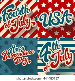 Set of Independence Day hand drawn vector lettering designs. Happy 4th of July