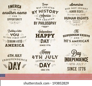 Set of Independence Day Labels and Quotes about USA for Holiday Design