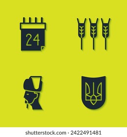 Set Independence day of Ukraine, Ukrainian trident, cossack and Wheat icon. Vector