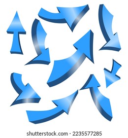 A set of index arrows, blue volumetric arrows. cartoon vector