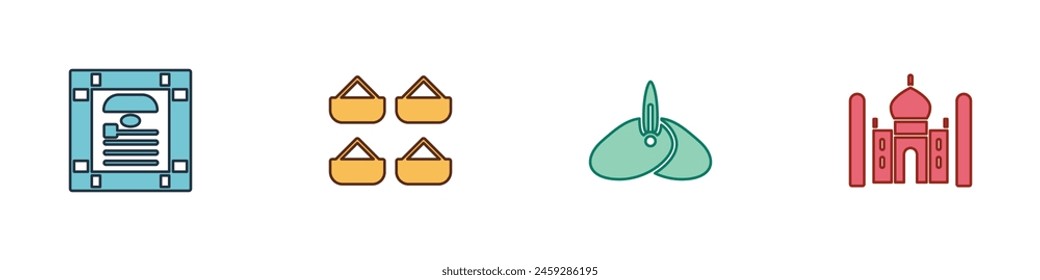 Set India Constitution Day, indisches Gewürz, Kopfbedeckung Turban und Taj Mahal Ikone. Vektorgrafik
