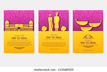 Set of India country ornament travel tour concept. Culture traditional, magazine, book, poster, abstract