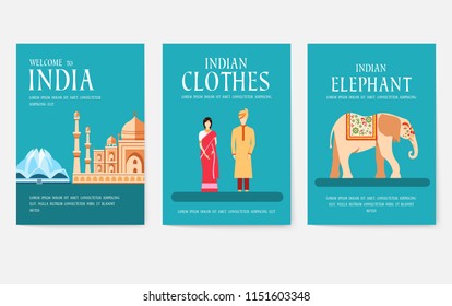 Set of India country ornament travel tour concept. Culture traditional, magazine, book, poster, abstract, element. Vector decorative ethnic greeting card or invitation design background