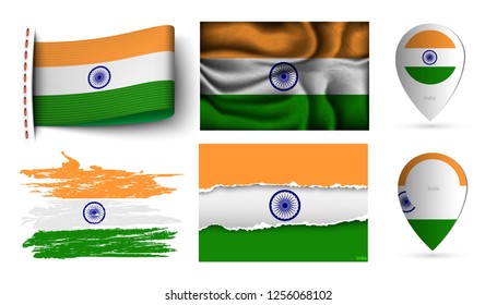 set of india flags collection isolated on white