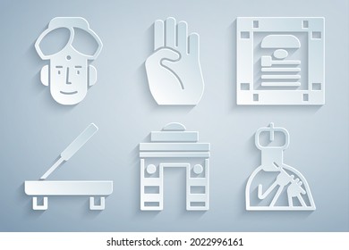 Set India Gate in Delhi, constitution day, Scented spa stick, Indian man plays flute, symbol hand and  icon. Vector