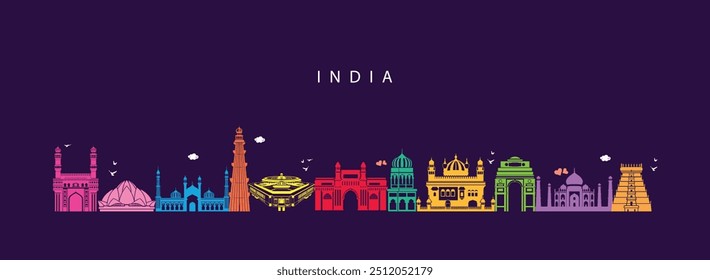 set of india landmark icons royalty free vectors illustration art for Logo, T shirt, banner, card design