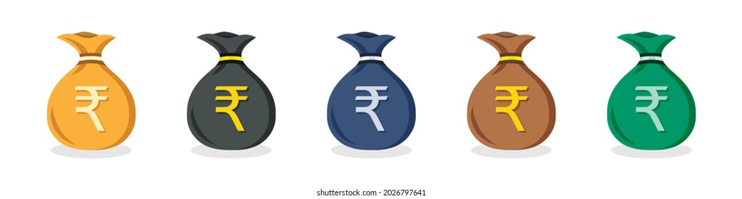 Set Of India Rupee Money Bag Icons In Different Colors In A Flat Design