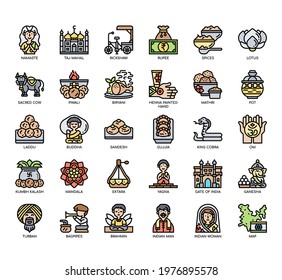Set of India symbol thin line and pixel perfect icons for any web and app project. 
