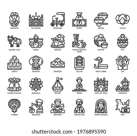 Set of India symbol thin line and pixel perfect icons for any web and app project. 