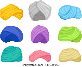 Set of indian and arabian turbans. Vector illustration on white background.