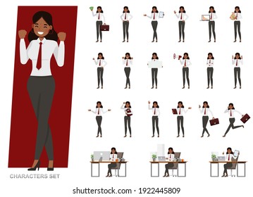 Set of Indian business people character vector design. Presentation in various action with emotions, running, standing and walking. People working in office planning, thinking and economic analysis.