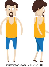 Set of an Indian cartoon character, a bearded man in casual clothes in different poses. Vector illustration in cartoon style