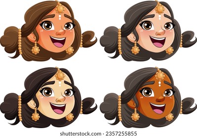 Set of Indian cartoon character face smiling illustration