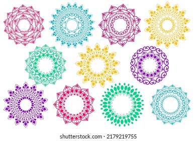 Set of Indian color patterns. Vector illustration of design elements for oriental holidays and weddings.
