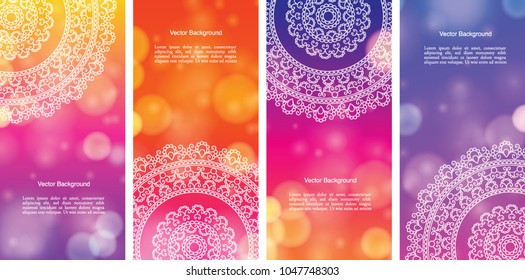 Set of Indian country ornament illustration concept. Ethnic & Colorful Henna Mandala design, on festive and glitter bokeh background.
