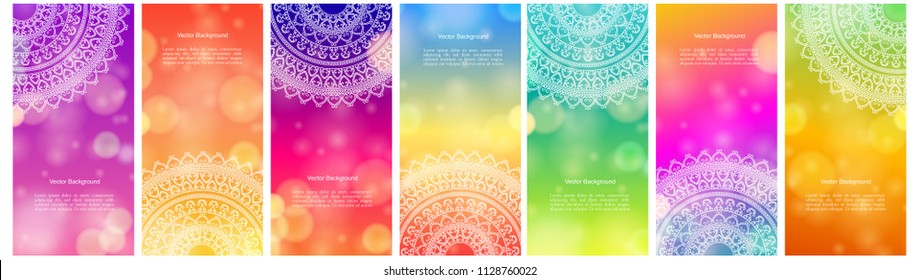 Set of Indian country ornament illustration concept. Ethnic & Colorful Henna Mandala design, on festive and glitter bokeh background