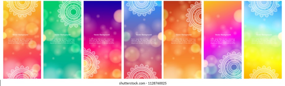 Set of Indian country ornament illustration concept. Ethnic & Colorful Henna Mandala design, on festive and glitter bokeh background