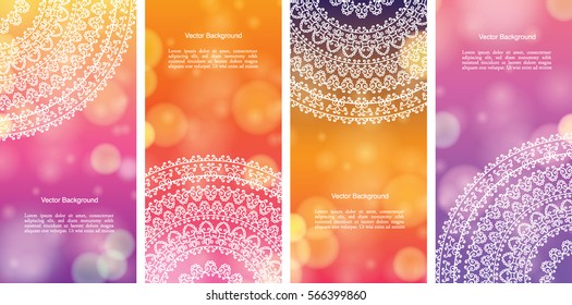 Set of Indian country ornament illustration concept. Ethnic & Colorful Henna Mandala design, on festive and glitter bokeh background.