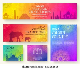 Set of Indian country ornament illustration concept. Art traditional, poster, book, poster, abstract, ottoman motifs, element. Vector decorative ethnic greeting card or invitation design background.